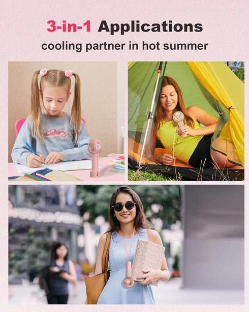Handheld Mini Portable Fan, USB Rechargeable Battery Fan, 3 Speeds Personal Cooling Fan for Travel, Indoor Outdoor -