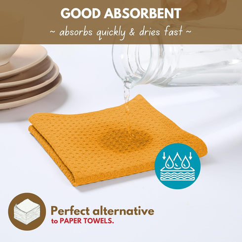 12 Pack 100% 12"x12" Native Fab Waffle Dish Cloths - Cotton, Absorbent, Quick Drying, Washable Towels for Cleaning