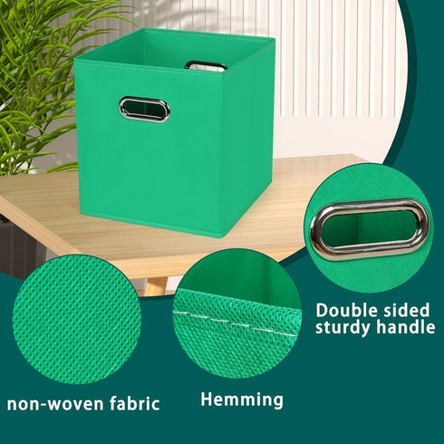 Black Foldable Storage Cubes, Set of 3 Fabric Organizer Bins with Dual Handles for Home Organization (Green)