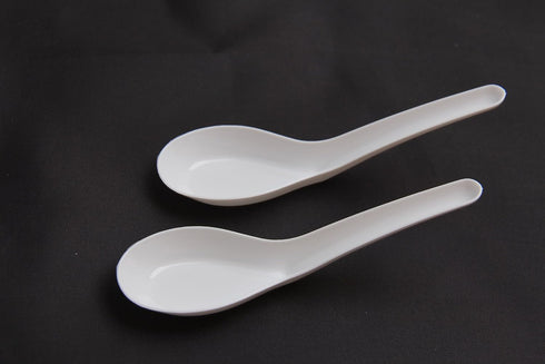 100 Pack Disposable White Plastic Asian Soup Spoons - Chinese Soup Spoons