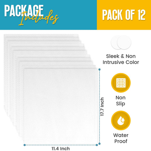 Refrigerator Liners for Shelves (12 Pack) by Linda’s Essentials | Easy to Clean Fridge Liner with Spill Protection Refrigerator Shelf Liners & Drawer Liner | NonSlip BPA-Free Refrigerator Mats (Clear)