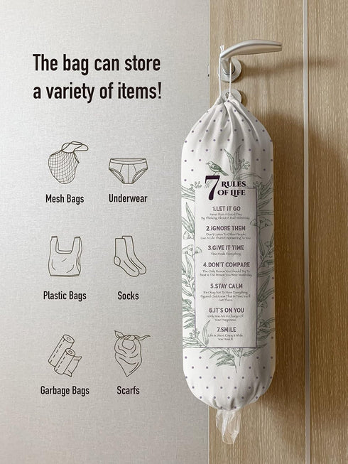 Hglian Holder,7 Inspirational Plastic Bag Rules of Life Grocery Bag Organizer Canvas Shopping Trash Bags