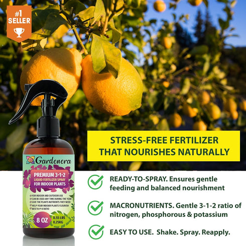 3-1-2 8oz Gardenera Proffesional Tomato Spray Fertilizer Mist for Home Gardening | Gentle Blend Mist for Healthy Leaves