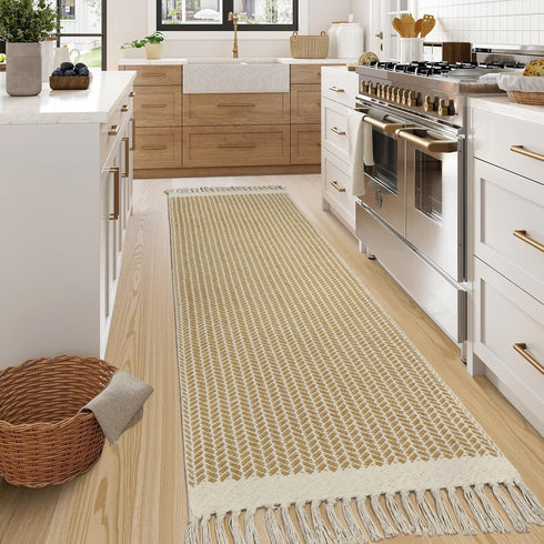 2x7 Lahome Belle Boho Laundry Room Rug, Runners for Hallways Lightweight Entry Woven Cotton Runner Rug with Tassels