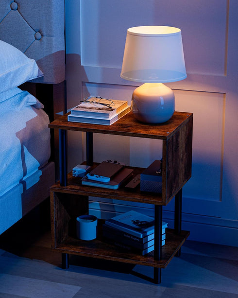 3-Tier 44 LBS Frylr Small Side Table, End Table and Nightstand with Wood Shelves, Sturdy Metal Frame with Capacity per