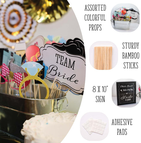 Wedding Photo Booth Props, 8 x 10-Inch Sign, 45 Adhesive Pads, 35 Wooden Sticks for Wedding Backdrop