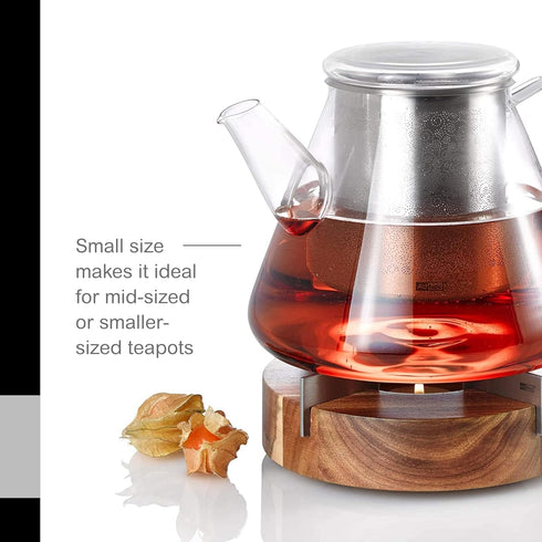 AdHoc Tuto Decorative Teapot and Food Warmer - Portable Warmer for Food & Drinks - Wood Warming Plate with Stainless