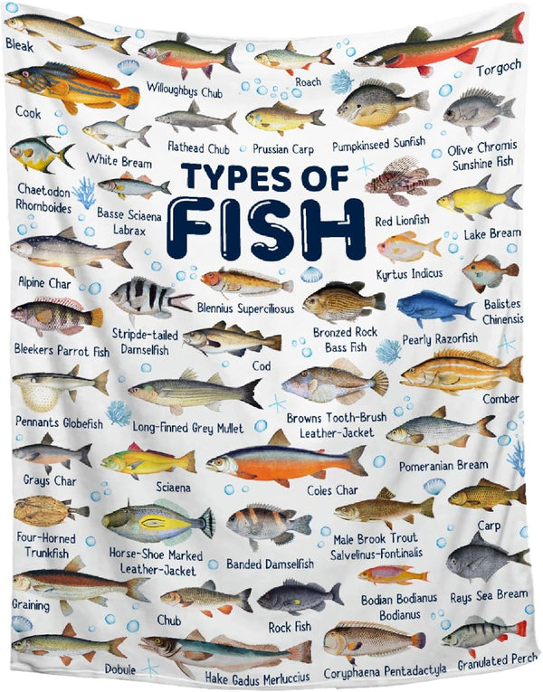 Fish Throw Blanket,Types of Fish Blanket Fishes Blanket Gifts,Ultra Soft Lightweight Flannel