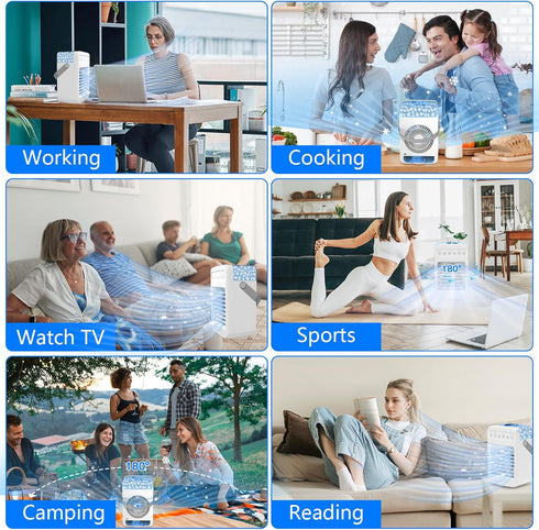 Portable Air Conditioners, 180° Oscillation Mini AC, 4 Wind Speed, Built-in Ambient Light, Large Water Tank for
