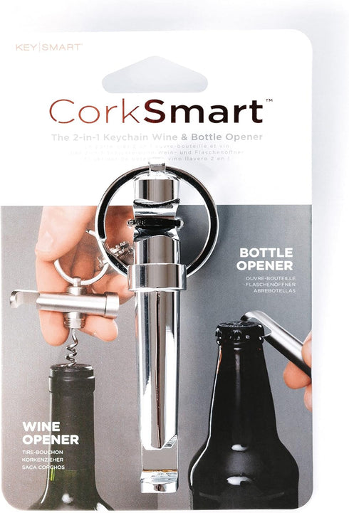 KeySmart CorkSmart - 2-in-1 Wine Opener and Bottle Opener Keychain Accessory, Ultimate Dual Corkscrew