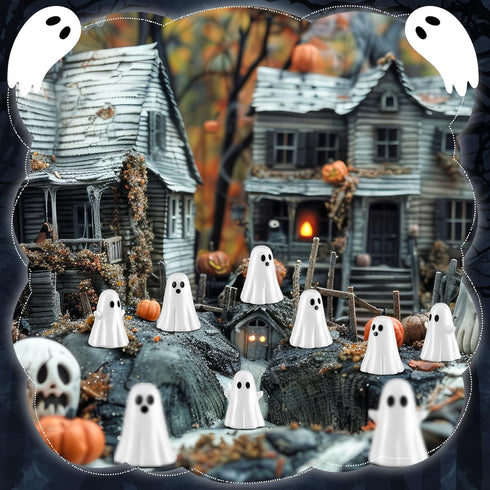 50 Beeveer Pcs Halloween Mini Ghosts Figurines Resin Tiny Ghosts Spooky Small Miniature Figures Tiered Tray Decor
