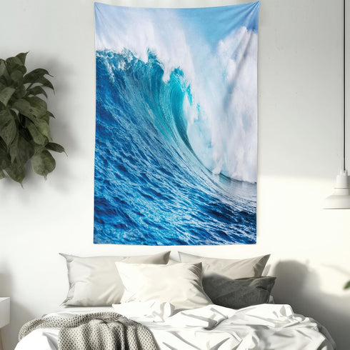 Lunarable Ocean Tapestry King Size, Sea Storm with Swirling Wave Print, Wall Hanging Bed Cover