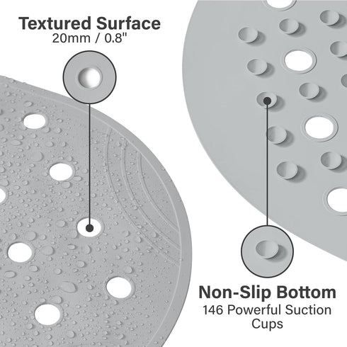 31x14 Inch, Rubber Bathtub Mat Shower Mat Non-Slip, Bath Tub Floor Mat with Suction Cups and Drainage Holes, Grey