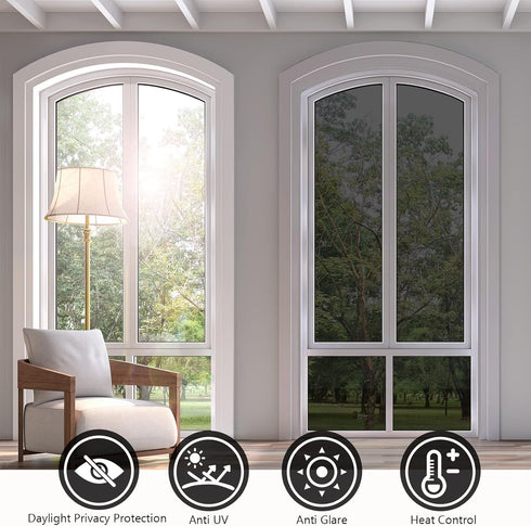 KESPEN Window Film One Way Daytime Privacy, Heat Control Anti UV Non-Adhesive Reflective Tint for Home, Black-Silver