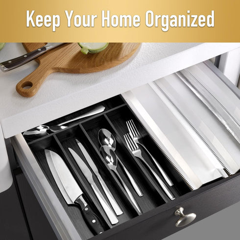 Bamboo Kitchen Drawer Silverware Organizer - 5 Slots Utensil Holder Tray for Flatware