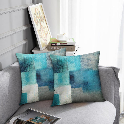 Emvency Set of 2 Teal Throw Pillow Covers, 18x18 Inches Modern Abstract Painting Turquoise White Gray Home Decor
