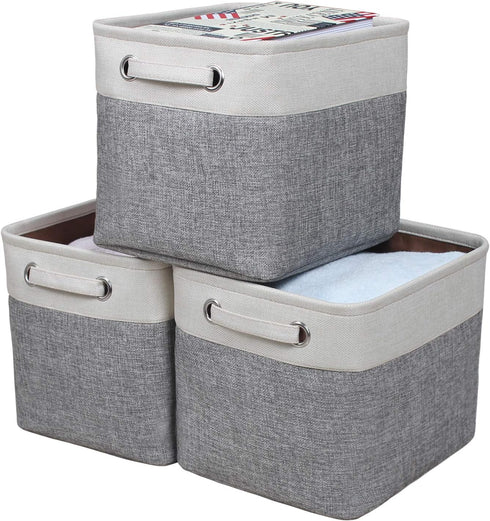 Kntiwiwo Foldable Storage Bin, Collapsible Basket 12" x 10" x 9.5" Cube Organizer Bins, Set of 3, Grey