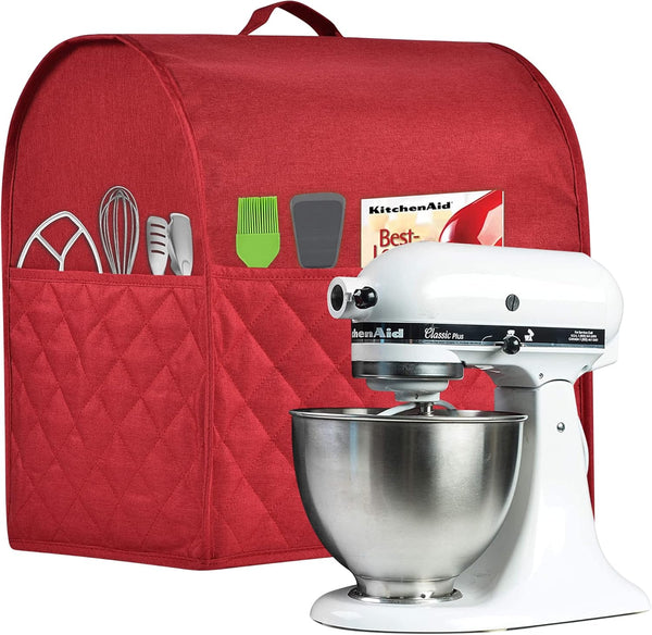 Stand Mixer Dust-proof Cover - Water-resistant KitchenAid Mixer Cover with Multi Pockets for 5-8 Quart (Red)