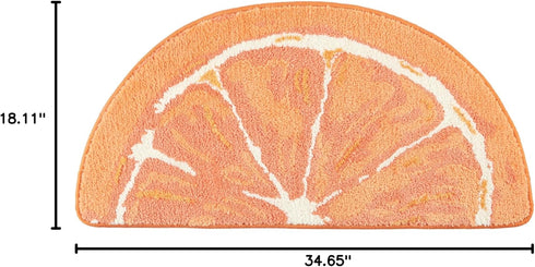COUNTRY 34.7"x18.1" TOWN & PLAY Citrus Slice Orange Half Circle Shaped Bath Mat, Absorbent Tufted Floor Mat, Non-Slip