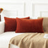 Kevin Textile Fall Lumbar Pillow Covers, Solid Striped Velvet Corduroy Cushion Cover, 12 x 20, 2 Pack, Burnt Brick