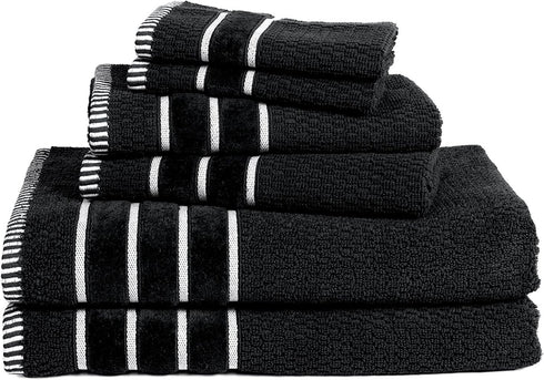 Bedford Home 6-Piece Towel Set - Combed Cotton Rice Weave Bathroom Accessories with 2