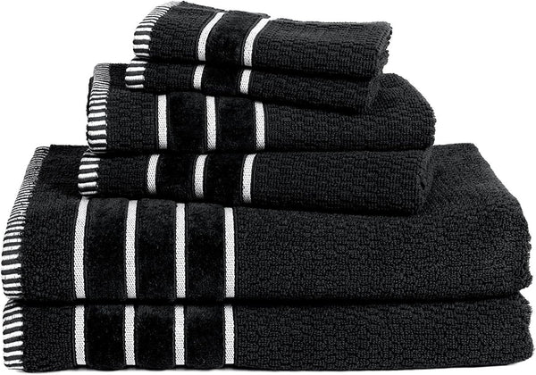 Bedford Home 6-Piece Towel Set - Combed Cotton Rice Weave Bathroom Accessories with 2