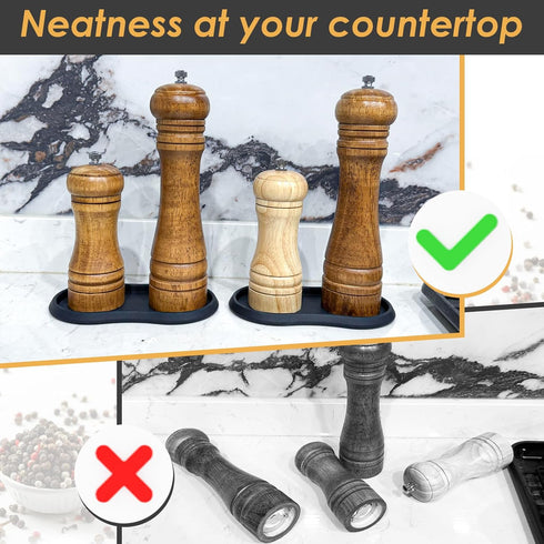 KOLUTI Set 2, Counter, Salt and Pepper Mill Silicone Tray of Kitchen Pepper Grinder Rest Seasoning Bottle Holder