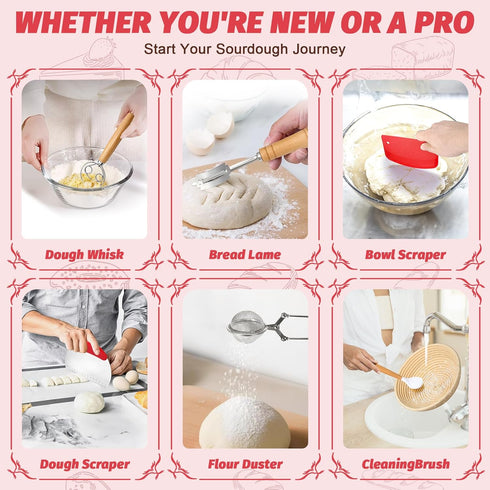 EWFEN Sourdough Starter Kit with Round & Oval Banneton, Complete Sourdough Bread Baking Supplies, Bread Proofing Basket
