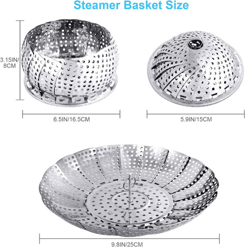 Veggie Vegetable Steamer Basket - Folding Collapsible Stainless Steel Insert for Cooking Food, Fits 5.9" to 9.8" Pots