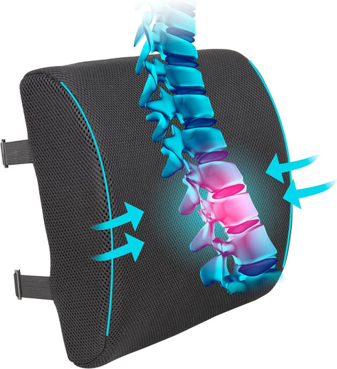 Dromere Lumbar Support Pillow for Office Chair, Ergonomic Memory Foam Back Cushion with Adjustable Straps