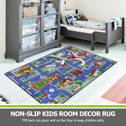Decor,5.2'x3.3' Capslpad Blue Car Road Kid Rug Carpet Playmat for Playoom Traffic Road Kids Play Mat for Toddler Non