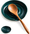 Porcelain Spoon Rest with Drip Tray, Heat-Resistant Ceramic Holder for Multiple Utensils, Dark Green for Spoons and