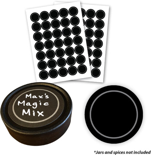AllSpice 70 Black Water Resistant Round Spice Jar Labels Set 1.5" for Penzeys and AllSpice Jars