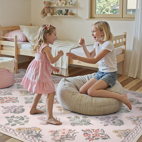 5x7 Cozy Wonnitar Pink Rugs for Bedroom Girls Nursery, Floral Print Washable Rug, Boho Ultra-Thin Non Slip Soft Carpet
