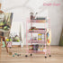 4 3 TOOLF Tier Rolling Utility Cart - Durable Metal Design Pink Utility Cart, Storage Trolley on Wheels with Hooks