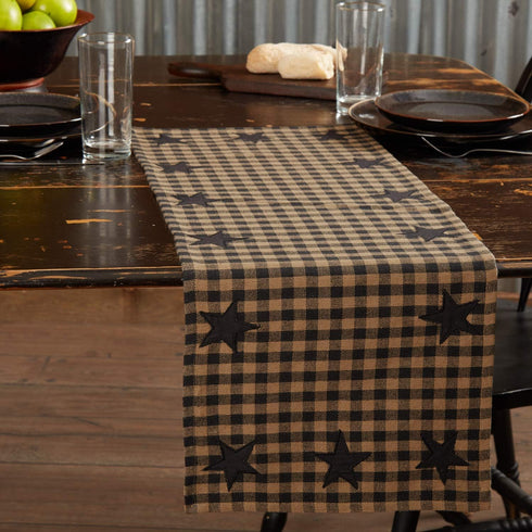 VHC Brands Black Star Cotton Woven Quilted Runner, 13x36, Black