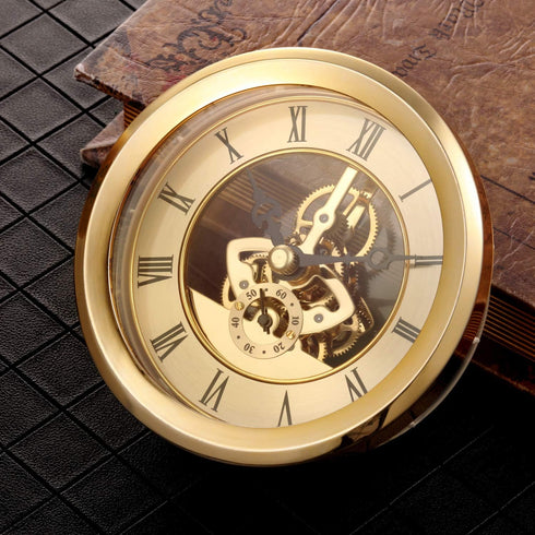 Hicarer 4 1/16 Inch Gold Skeleton Clock Insert with Gold Bezel