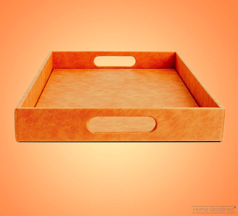 17.5"x12" Home Redefined Beautiful Modern Elegant Rectangle Orange Faux Leather Decorative Tray Ottoman Coffee Table