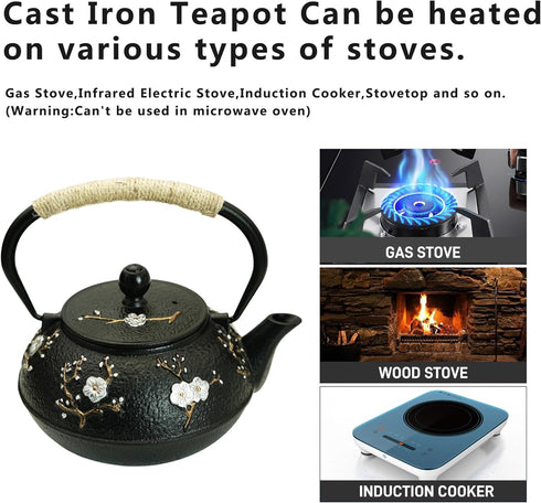 27oz Tea(800ML) YJX Small Cast Iron Teapot for Stovetop, Japanese Tetsubin with Enamel, Beautiful Decorative Tea Pot