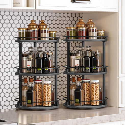 Set 2 3 Countertop, SR23L2BB YATINEY Spice Rack, of Lazy Susan Organizer, Tier Turntable Organizer For Cabinet, Compact