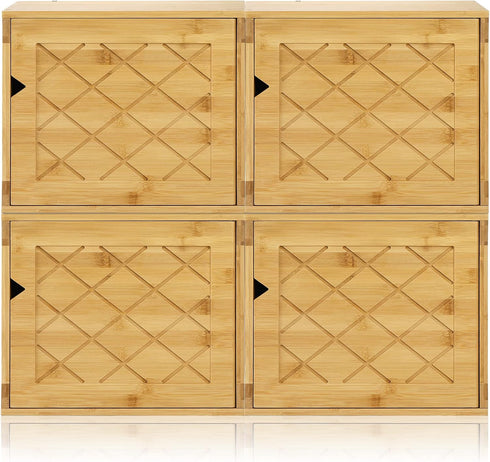 Fasmov Cube Storage Organizer, Bamboo Cube Bookshelf, Stackable Connect Storage Cube Cubby Organizer with Door