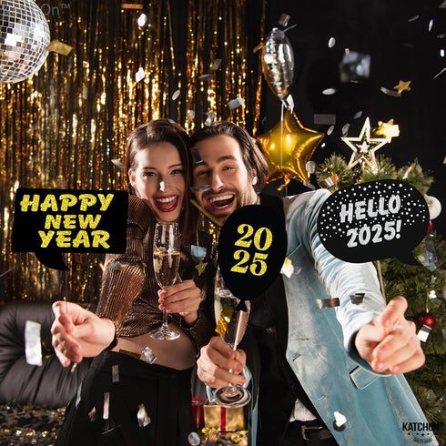 New Years Photo Booth Props, Pack of 20, Real Glitter, New Years Eve Party Supplies 2019
