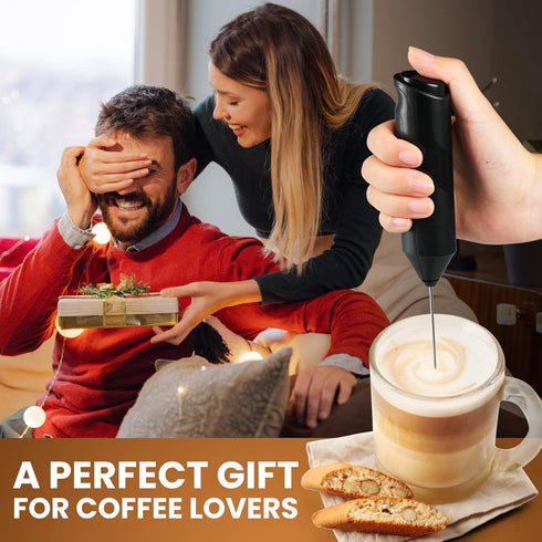 Handheld Milk Frother with Stainless Steel Stand, Battery Operated Whisk Maker for Lattes, Coffee, Cappuccino