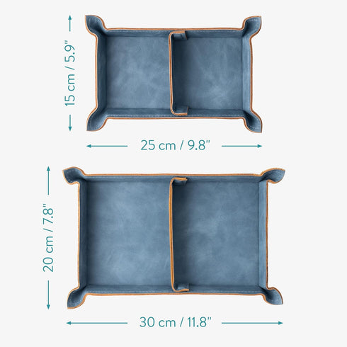 Set 2 Navaris Faux Leather Tray - Valet Organizer Trays for Bedside Table Desk with Dividers- Store Keys, Change