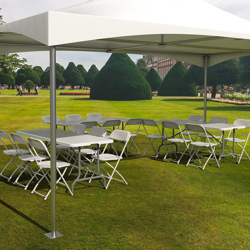 2 Pack Commercial 350lb. VINGLI White Plastic Folding Chair, Indoor Outdoor Portable Stackable Seat with Steel Frame