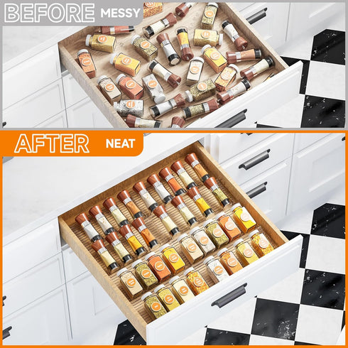 Yieach 8 Pack 11'' 22'' Adjustable In Drawer Spice Organizer - Expandable From to - Acrylic Drawer Seasoning