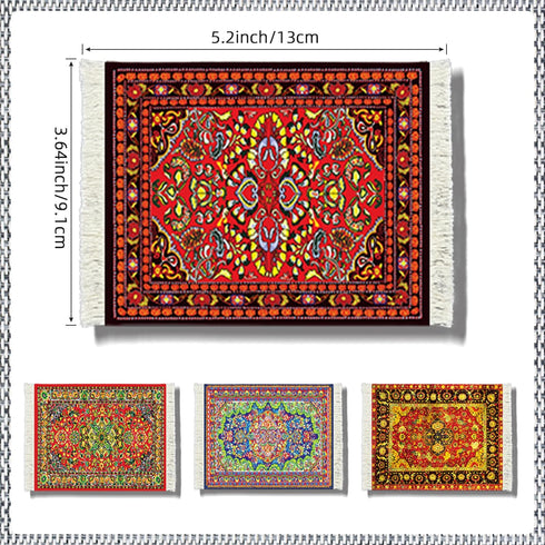 4 Set Oriental Rug Piece of Absorbent Drink Rug Coasters - Native American Style Colorful, Cute Coffee Table & Table