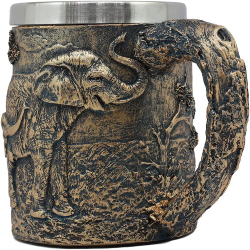 Ebros 12oz Animal Totem Spirit Safari Elephant And Calf Family Mug - Rustic Textured Tree Bark Design