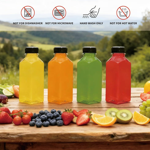 Bouolops 16oz 20pcs Empty Plastic Juice Bottles with Caps,Juice Containers for Juice, Milk and Other Beverages,Clear