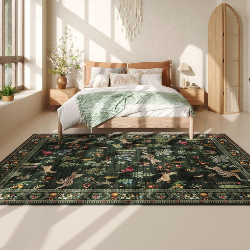 5x7 Rugcomf Living Room Rug Rug Machine Washable Boho Area Rug Non Slip Floral Animal Vintage Low Pile Large Rugs